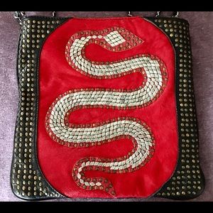 Oryany Embellished Red Leather Snake Bag-EUC